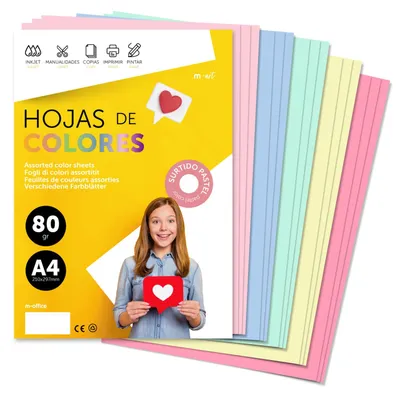 Produktbild von Buntes Papier A4 80g für Drucker & Basteln, Farbige Blätter für Kinder, Kreativp