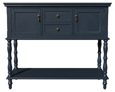 Produktbild von Blauer Beistelltisch mit tiefen Schubladen und Schrank – Vintage-Beistelltisch und Aufbewahrungsmöbel aus Holz