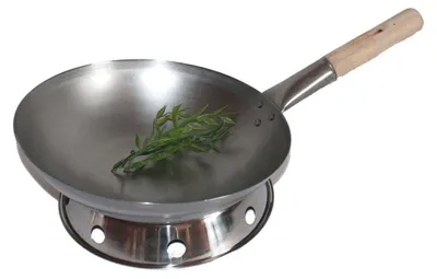 Produktbild von WOK SET, 38RB-R04, Wok Pfanne 38 cm Ø runder Boden Kohlenstoffstahl + Wokring 04, Pfanne geeignet für Gasherd, Induktion, Induktionsmulde, AAF Nommel ®