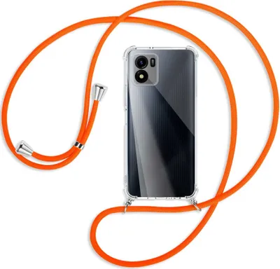 Produktbild von Handykette Backcover-Schutzhülle mit Band (Metall silberfarben) für vivo Y01, vivo Y15s (V2120, 6.51'') - neonorange