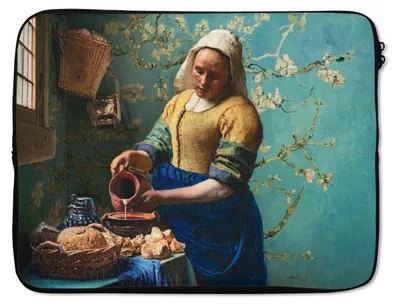 Produktbild von MuchoWow® Laptop Hülle 15 Zoll Milchmädchen - Mandelblüte - Van Gogh - Vermeer - Gemälde - Alte Meister Laptoptasche - Laptoptasche - Sleeve - Rundum-Schutz - Schulsachen