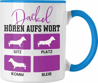 Produktbild von Trendation - Dackel Tasse Geschenke Dachshund Rauhaardackel Lustig Dackel Hören Aufs Wort (Blau)