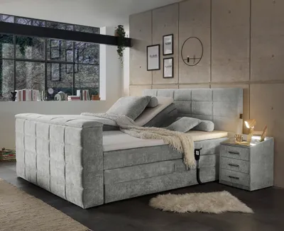 Produktbild von Boxspringbett 180x200 cm, mit TV-Halterung, elektrisch verstellbar und 2 Nachtschränke, Hotelbett in schlamm DURAZNO-09