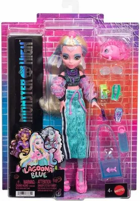 Produktbild von Monster High Lagoona Puppe, Top Crop und Puffärmel, Blauer Rock, 7 Aquatische Accessoires, JHK33