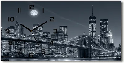 Produktbild von Wanduhr aus Glas – 60x30 cm - Glasbild - Glasuhr - Gehärtetes Glas - schwarze-zeiger - Manhattan New York
