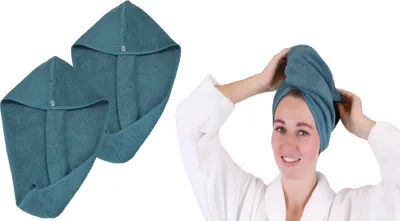 Produktbild von Betz 2 Stück Frottee Haarturban BERLIN Turban mit Knopf 100% Baumwolle – Farbe: taubenblau