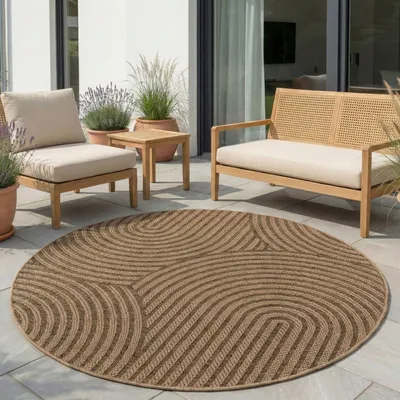 Image de Carpetsale24 Tapis Intérieur Extérieur Imperméable Aspect Naturel Jute Idéal pour Salon Cuisine Terrasse et Balcon, Taille: 160 cm Rond
