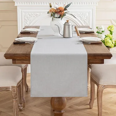 Productafbeelding van Tafelkleed, lichtgrijs, 40x140 cm, linnenlook, afwasbaar, waterafstotend, krasbestendig, polyester
