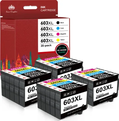 Produktbild von 20-Pack 603XL Tintenpatronen Ersetzen Epson 603 Druckerpatronen kompatibel für Epson Expression Home XP-3100 XP-2100 XP-4100 XP-4105 XP-2105 XP-3105 Workforce WF-2830 WF-2850 WF-2810 WF-2835 (8 Schwarz / 4 Cyan / 4 Magenta / 4 Gelb)