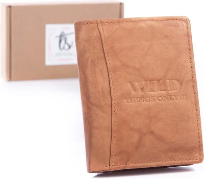 Zdjęcie produktu dla WILD Skórzany Pionowy Portfel Męski Skóra Naturalna Duży Wygodny Beżowy Brąz