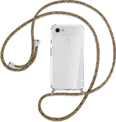 Produktbild von Handykette Backcover-Schutzhülle mit Band (Metall silberfarben) für Google Pixel 3 XL - braun+beige