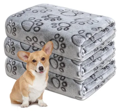 Immagine prodotto di Set di 3 coperte per cani, lavabili, morbide, grigie, 60x80 cm