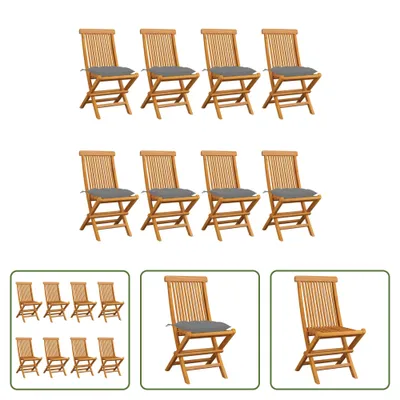 Produktbild von The Living Store Gartenstühle mit Grauen Kissen 8 Stk. Massivholz Teak