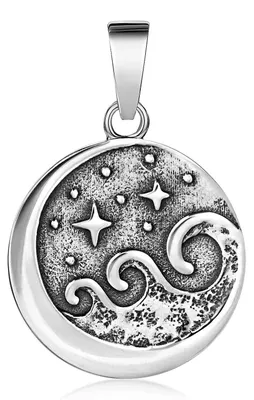 Produktbild von MATERIA by Matthias Wagner Mond Anhänger mit Sternen und Wellen 925 Sterling Silber inkl. Schmuckbox KA-28