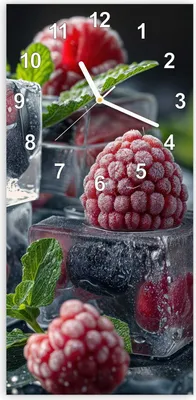 Produktbild von Wanduhr aus Glas mit Motiv Gefrorene Beeren- 30 x 60 cm - inkl. Aufhängesystem