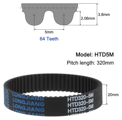 Produktbild von HTD5M-320 Gummi Zahnriemen 64 Z?hne Geschlossene Schleife Riemenscheibe Zahnriemen 20mm Breite, 320mm Umfang Synchronriemen Gummizahnriemen Keilriemen Antriebsriemen