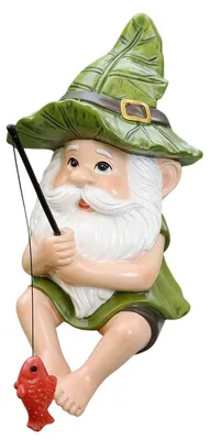 Produktbild von Gartenzwerg Gartenfigur Gartendeko - Angelnder Zwerg - Harz - 10,5 x 8 x 5,5 cm - Mit Blatthut
