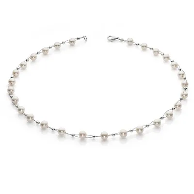 Produktbild von Perlenkette Kette Collier Halskette echte Perlen creme-weiß Halsschmuck Damen