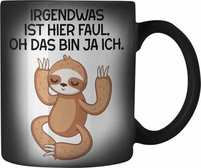 Produktbild von Trendation - Faultier Grafik Farbwechsel Zauber-Tasse Lustiger Spruch BüroFarbwechsel Zauber-Tasse mit Spruch Geschenk Kollege Kollegin Faul (Schwarz)
