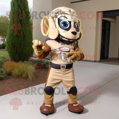 Produktbild von Hellbrauner REDBROKOLY Maskottchen Kostüm mit American-Football-Helm bekleidet mit einem Body und Schals