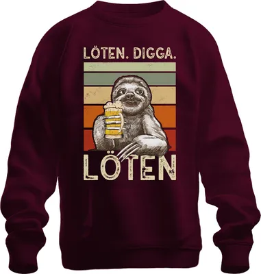 Produktbild von LÖTEN DIGGA Faultier Bier Retro Vintage lustig Party Geschenk Uni Sweatshirt Pullover, Burgundy, S