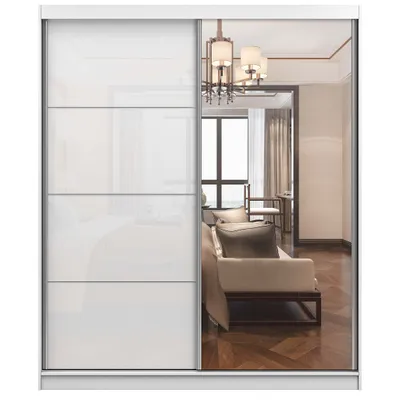 Produktbild von Schwebetürenschrank Kleiderschrank Schrank Garderobe Spiegel Multi 35 - 180 cm (Weiß/Weiß) + Spiegel