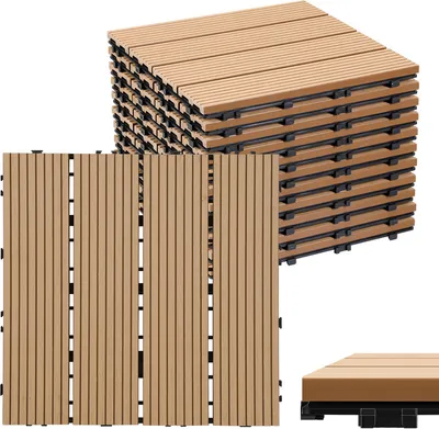 Obrázok produktu pre Jayseuw 55x WPC terasové dlaždice s drenážou a klik systémom balkónová záhrada 30x30cm teak