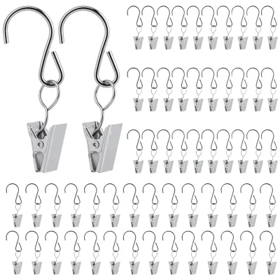 50 silberne Vorhangklammern mit S-Haken aus Metall
