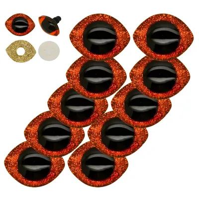 5 Paar Tier Glitzer-Augen 30mm m. Gegenstück XL orange
