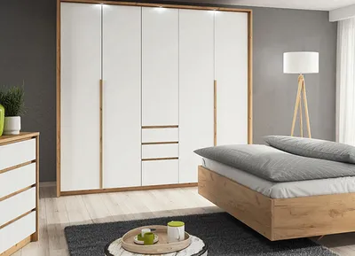 Image de Armoire « Xelo » à portes pliantes, 225 cm, chêne sauvage, doré et blanc