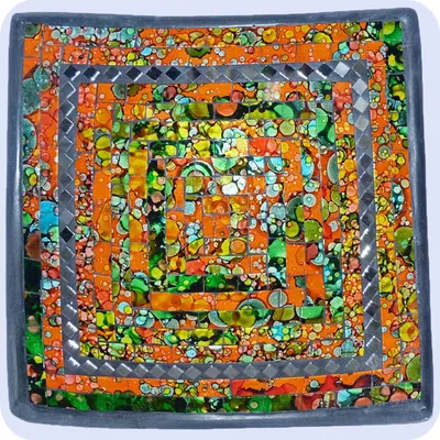 Immagine prodotto di Mosaico ciotola argilla ciotola vetro ciotola decorazione ciotola mosaico arti e mestieri vetro pietre decorazione specchio quadrato medio, arancione
