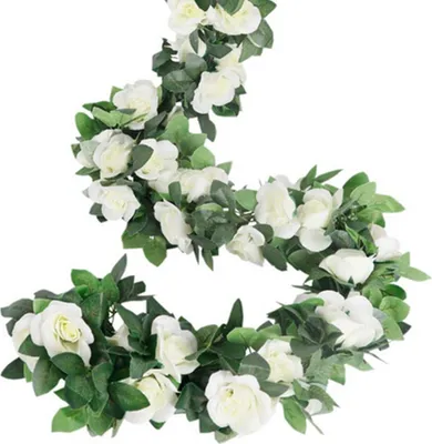 Produktbild von 69-Rosen Künstliche Rosen Girlande Hochzeitsfeier-Dekoration 2M Weiß Rosen Girlande Blumengirlande Seidenblumen Hängend Kunstblumen