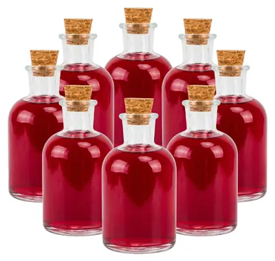 Immagine prodotto di Bottiglie di vetro Relaxdays, set da 8, tappo in sughero, 150 ml, per olio, aceto, spezie, bottiglie decorative fai da te, bottiglie per liquori, trasparenti