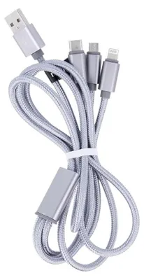Zdjęcie produktu dla Maxlife Kabel 3W1 Usb - Lightning + Usb-C + Microusb 1,0 M 2,1A Szary Nylonowy