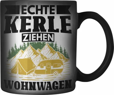 Produktbild von Trendation - Echte Kerle Ziehen Wohnwagen Wohnmobil Farbwechsel Zauber-Tasse Geschenk Camper Wohnmobilfahrer Geschenkidee Lustig (Schwarz)