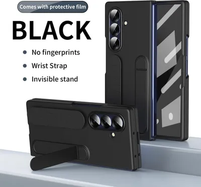 Image de Etui de protection pour Samsung Galaxy Z Fold 7 avec dragonne et support, protecteur d'écran intégré Noir