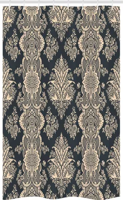 Produktbild von ABAKUHAUS Damast Schmaler Duschvorhang, Victorian Barock, Badezimmer Deko Set aus Stoff mit Haken, 120 x 180 cm, Koksgraue Creme