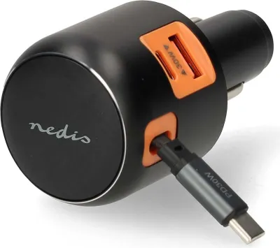 Obrázek produktu pro Nabíječka do auta 60 W, 3 výstupy, USB-A/USB-C, navíjecí kabel