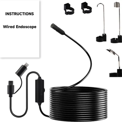 Image de Caméra d'inspection à 8 LED – Caméra endoscopique de 8 mm avec câble de 5 mètres, résolution HD 1080P, étanche IP67