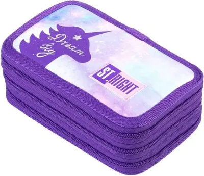 Produktbild von St. Right XXL Federtasche Federmappe Federmäppchen Unicorn Einhorn 46-teilig gefüllte Schüleretui 3-stöckig 19 x 13 x 7 cm inkl. Hausaufgabenheft