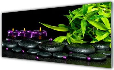 Produktbild von Glasbilder 125x50 Wandbild Druck auf Glas Kerze Steine Blätter Kunst