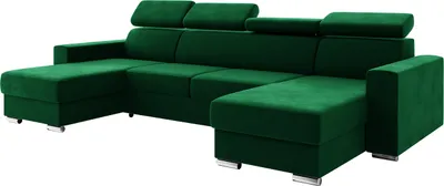 Produktbild von MEBLINI Schlafcouch mit Bettkasten - Ecksofa mit Schlaffunktion - Sofa mit Relaxfunktion und Kopfstützen - Couch U-Form - Eckcouch - Wohnlandschaft - VOSS - 306x168x79cm - Grün Samt