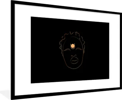 Produktbild von MuchoWow® Gerahmtes Poster Frau - Strichzeichnung - Gold - Schwarz 90x60 cm - Poster mit Schwarzem Bilderrahmen Wandposter Rahmen Foto Bilder - Wanddekoration - Fotos