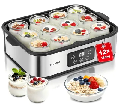 Joghurtbereiter 25 W, 12 Gläser à 180 ml, Timer, LCD, BPA-frei