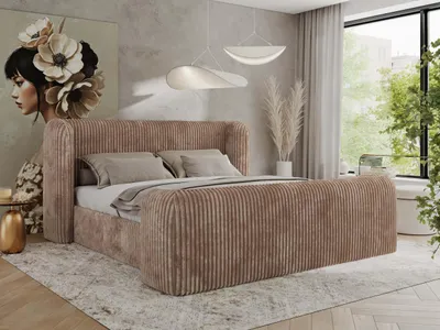 Produktbild von MKS MEBLE Doppelbett Polsterbett mit Lattenrost 160x200 EMORA CLASSIC DUO Bett mit Kopfteil Multipocket Matratze ELORI LUX Braun Cord