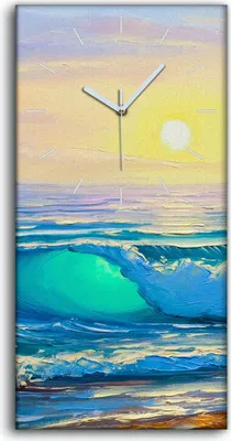 Produktbild von Küche Wohnzimmer Wand Leinwand Uhr 30x60 Malerei Kunst Meereslandschaft Wellen - weiße Hände