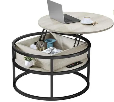 Produktbild von 2 in 1 Couchtisch Rund mit Hebeplatte,Höhenverstellbarer Beistelltisch mit Verstecktem Stauraum,Klein Wohnzimmertisch Kaffeetisch für Wohnzimmer,Büro