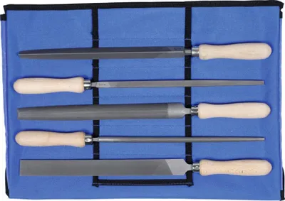 Immagine prodotto di Set di lime multiuso Dick, 5 pezzi, in custodia avvolgibile, taglio 2, con manico in legno, lunghezza senza gambo: 250 mm, 5 pezzi
