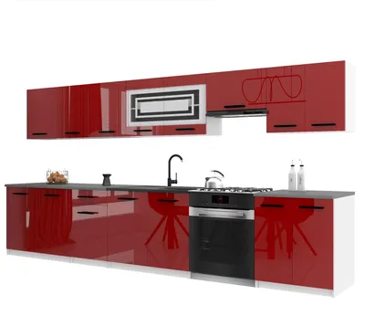 Immagine prodotto di Belini - Angolo cottura moderno ITALIA 3 - Mobili da cucina 320 cm, rosso - Cucina componibile con pensili, mobili base e piani di lavoro