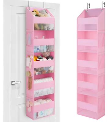 Image de Organiseur de porte à 5 compartiments, 1 pièce, organiseur de porte rose, organiseur de porte pour chambre à coucher, rangement de porte
